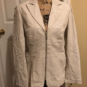 Pamela McCoy leopard white suede jacket blazer S 6